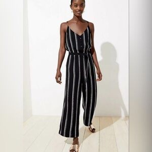 LOFT Black and White Striped Jumpsuit